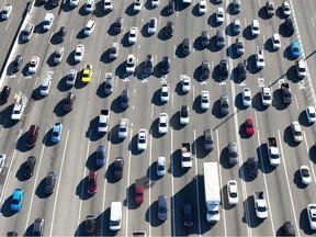 Traffic at the San Francisco–Oakland Bay Bridge toll plaza.