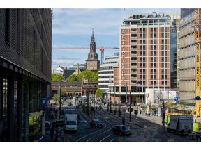 Tramlines running through the center of Oslo, Norway, on Thursday, May 5, 2022. Norway's central bank confirmed its plan to deliver a fourth increase in borrowing costs next month and repeated its warning of faster hikes if needed to quell inflation.