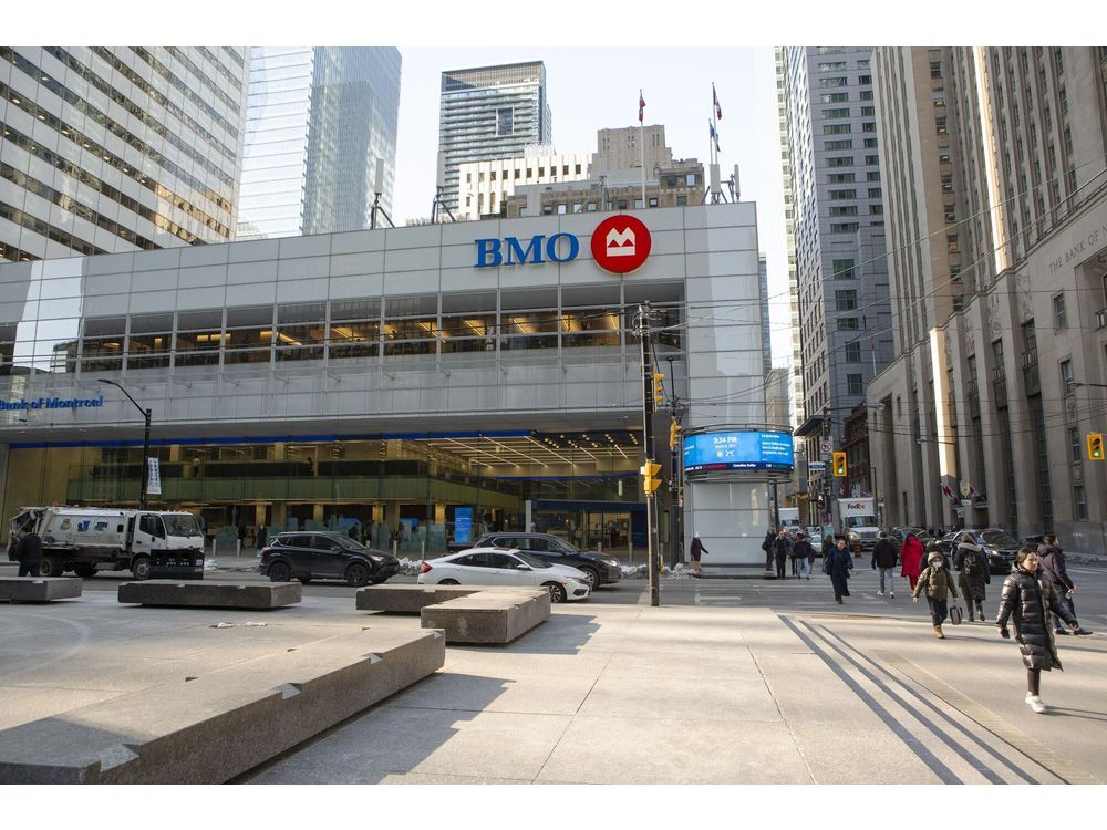 The Bank of Montreal (BMO) headquarters in Toronto, Ontario, Canada, on Wednesday, March 8, 2023. Rising rates are expanding Canadian banks' net interest margin, but a flatter and inverted yield curve limits upside, and a peak may come in 2023.