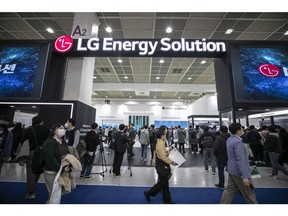 The LG Energy Solution Ltd. booth at the InterBattery exhibition in Seoul, South Korea, on Thursday, March 16, 2023. The exhibition will run through March 17. Photographer: Jean Chung/Bloomberg