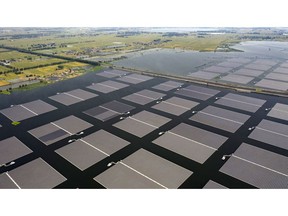 A floating solar farm of Sungrow Power Supply Co., built on the site of a former coal mine, since filled with water, in Huainan, China, on Monday, May 15, 2023. The installation covers the size of more than 400 soccer pitches and generates power for more than 100,000 homes. Photographer: Qilai Shen/Bloomberg