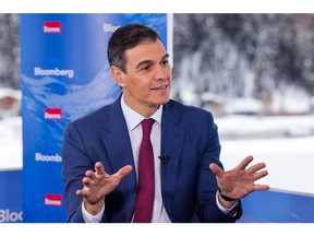 Pedro Sanchez at the World Economic Forum in Davos, on Jan. 17. Photographer: Stefan Wermuth/Bloomberg
