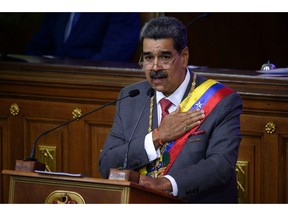 Nicolas Maduro, Venezuela's president, delivers a State of the Union address at the National Assembly in Caracas, Venezuela, on Monday, Jan. 15, 2024. President Maduro, speaking during his annual address in congress, said the country's economy growth surpassed 5% of GDP in 2023. Photographer: Gaby Oraa/Bloomberg