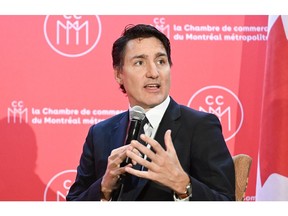 Justin Trudeau, Canada's prime minister, speaks at the Montreal Chamber of Commerce in Montreal, Quebec, Canada, on Tuesday, Jan. 16, 2024. Canada will consider measures to cap the number of international students in the coming months as the country wrestles with a housing shortage.