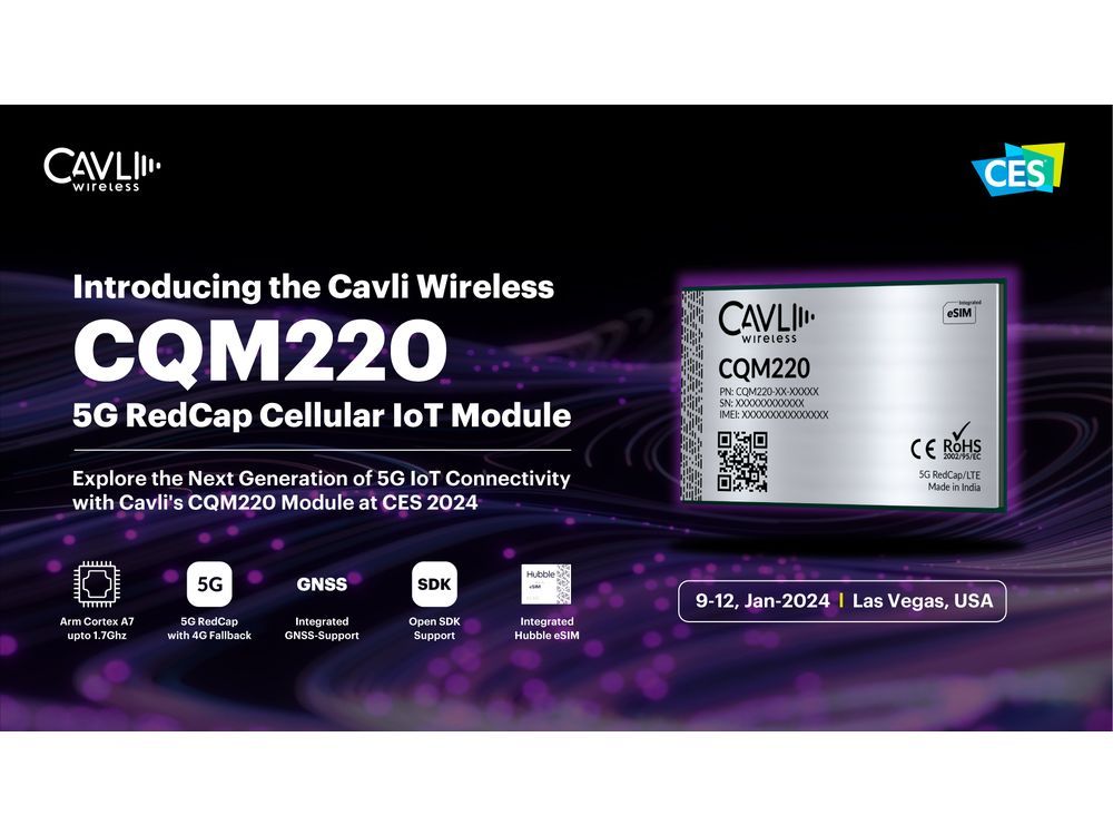 Cavli Wireless Announces the 5G RedCap CQM220 Cellular IoT Module at