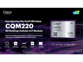 Cavli Wireless announces the 5G RedCap CQM220 Cellular IoT Module at CES 2024