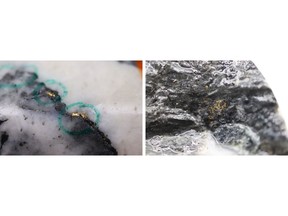 Figure 1: Photos of mineralization, Left: at ~125m in NFGC-23-1810, Right: at ~126m in NFGC-23-1810 ^Note that these photos are not intended to be representative of gold mineralization in NFGC-23-1810.