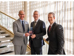 Todd Schneider, President & CEO, Stephen Jenkins, Director of Health & Safety, and Matt Presendofer, Manager of Health & Safety, accept the NETS award.