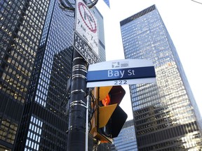 A Bay Street sign in Toronto's financial district. Canadian banks are using the term “sustainable finance” too broadly and not backing up the claims with data, an OSC complaint alleges.