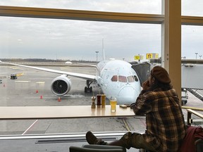 An Air Canada plane at an airport gate