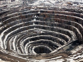 The open pit stands at the Diavik Diamond Mine in the North Slave Region of the Northwest Territories. Rio Tinto says a number of its staff died in a plane crash on the way to the mine.