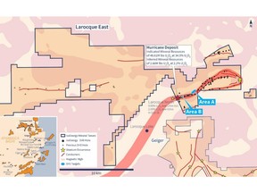 Figure 1 – Larocque East exploration target areas and the eastern extension of the prospective conductor corridor