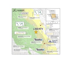 Location of the Liberty property relative to other advanced stage mining projects and mines within the region.