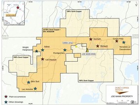 Joe Mann Property - Land Tenure Map and Main Gold Occurrences
