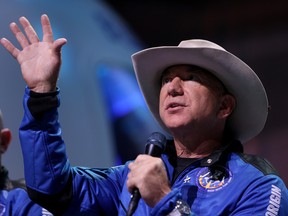 Jeff Bezos after a Blue Origin flight in 2021.