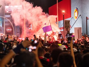 Demonstrators block a road during a protest against First Quantum Minerals Ltd. in Panama City, Panama, on Oct. 25, 2023.