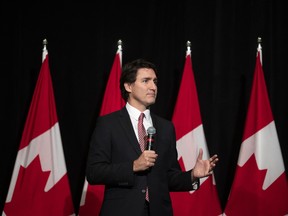 Prime Minster Justin Trudeau speaking at a fundraising event in Vancouver.