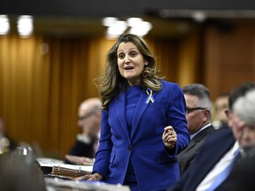 Deputy Prime Minister and Minister of Finance Chrystia Freeland during Question Period in the House of Commons on Parliament Hill in Ottawa.