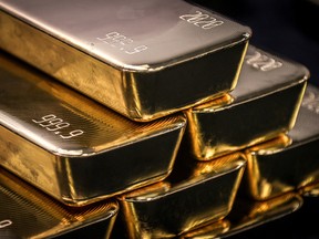 Gold bullion bars after being inspected and polished at the ABC Refinery in Sydney.