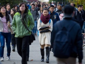 University of British Columbia students walking on the campus in Vancouver, B.C.
