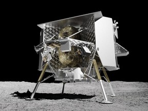 This illustration provided by Astrobotic Technology in 2024 depicts the Peregrine lunar lander on the surface of the moon. A fuel leak shortly after its Monday, Jan. 8, 2024 liftoff prevented any chance of a moon touchdown. (Astrobotic Technology via AP)