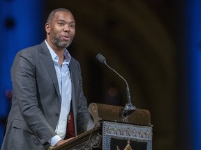 FILE - Author Ta-Nehisi Coates speaks during the Celebration of the Life of Toni Morrison, Nov. 21, 2019, in New York. Coates is teaming up with two nonprofits to launch a new fund that will make awards to champions of sexual violence prevention and that will support education and healing programs, predominantly for Black women and girls, with plans to raise $10 million over the next two years.