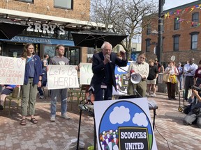 FILE - U.S. Sen. Bernie Sanders, an independent from Vermont, speaks at a news conference, April 28, 2023, outside a Ben & Jerry's shop in downtown Burlington, Vt., where workers are seeking to unionize. Ben & Jerry's has reached its first contract agreement with workers at the retail shop Burlington where it was founded after the employees petitioned to unionize last year, Scoopers United and the brand announced Thursday, Jan. 18, 2024.