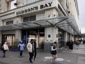 Hudsons Bay store in Vancouver Jan. 10, 2024. There are signs of decay and disrepair at the flagship store.