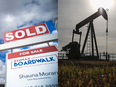 For sale sign and pumpjack