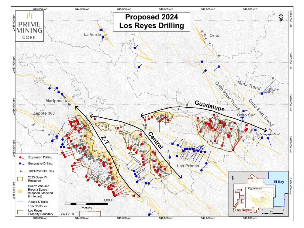 Prime Announces 2024 Outlook For Its High Grade Los Reyes Gold Silver   Proposed 2024 Los Reyes Drilling 