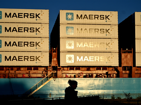 Containers of Danish shipping and logistics company Maersk