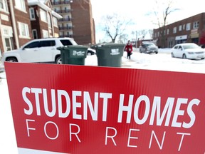 Advertising for student housing is seen in Windsor, Ontario. Canada has put a cap on international study permits to ease pressures on housing, health care and other services.