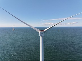 A GE Haliade-X Turbine Stands in the Vineyard Wind 1 Project Area South of Martha's Vineyard. Photo Credit: Worldview Films