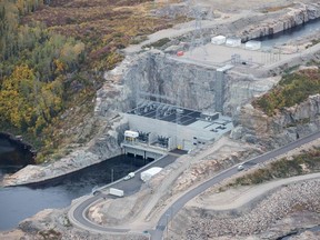 An aerial view of Hydro-Québec's Romaine 1 hydroelectric dam in Havre-St-Pierre.