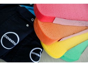 Colored foam samples made from toluene diisocyanate (TDI) sit in this arranged photograph at the Covestro AG chemical park in Dormagen, Germany, on Wednesday, May 9, 2018. Bayer AG sold its remaining stake in Covestro, raising 2.2 billion euros ($2.6 billion) as the German drugmaker closes in on the planned $66 billion purchase of genetically modified seeds supplier Monsanto Co. Photographer: Dario Pignatelli/Bloomberg