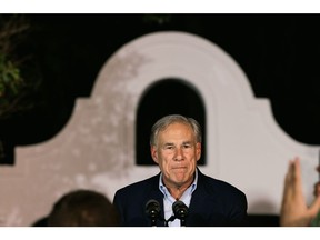 Greg Abbott, governor of Texas, during an election night rally in McAllen, Texas, US, on Tuesday, Nov. 8, 2022. Abbott beat Democratic candidate Beto O'Rourke to win re-election for a third term as governor of Texas, signaling voters approved of his hardline conservative views.