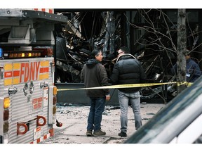 The scene of a fire at a Bronx, New York, supermarket that fire officials are blaming on a faulty lithium-ion battery on March 6, 2023.