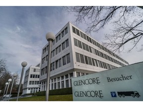 Signage at the Glencore Plc headquarters in Zug, Switzerland, on Tuesday, March 7, 2023. Glencore boss Gary Nagle said his company is the cheapest way to buy exposure to a coming copper boom as he predicted a renewed spree of dealmaking in the mining industry.