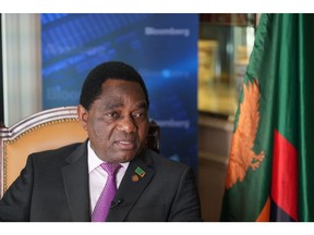 Hakainde Hichilema, Zambia's president, during a Bloomberg Television interview in Paris, France, on Friday, June 23, 2023. Zambia reached an agreement in principle to restructure $6.3 billion of bilateral debt even though the accord didn't meet all the government's targets, according to Hichilema.