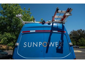A SunPower van during a solar panel installation on a home in Napa, California, US, on Monday, July 17, 2023. SunPower Corp. is scheduled to release earnings figures on August 1. Photographer: David Paul Morris/Bloomberg