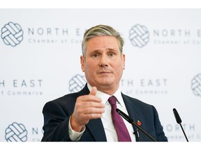 Keir Starmer, leader of the Labour Party, delivers a speech an event hosted by the North East Chamber of Commerce in Wynyard Hal in Stockton On Tees, UK, on Friday, Nov. 3, 2023. Starmer vowed to "kick-start a big build" across the UK, setting out his Labour Party's economic priorities as a counterpoint to the government's King's Speech next week after weeks of media scrutiny over internal tensions triggered by the Israel-Hamas conflict.