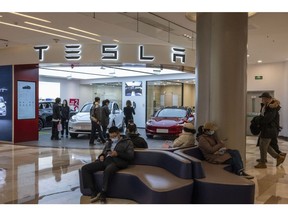 A Tesla Inc. showroom in Beijing, China, on Saturday, Jan. 6, 2024. Tesla recalled virtually every car it's ever sold in China due to issues with the driver-assistance system Autopilot that increase the risk of crashes.