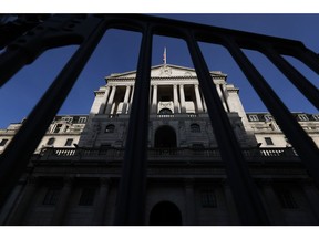 The Bank of England (BOE) headquarters in the City of London, UK, on Thursday, Feb. 1, 2024. The Bank of England is likely on Thursday to deliver a brighter outlook for the UK economy, reducing its forecast for inflation this year and potentially opening the way to interest-rate reductions that could boost growth.