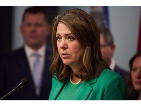 Danielle Smith, Alberta's premier, during a news conference in Ottawa, Ontario, Canada, on Monday, Feb. 5, 2024. Smith will discuss how Alberta's new office in Ottawa will expand the province's presence in the nation's capital.