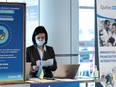 An immigration booth at Pierre Elliott Trudeau airport.