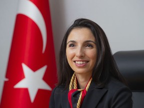 FILE - Governor of the Central Bank of Turkey Hafize Gaye Erkan poses for a photograph at her office in Ankara, Thursday, July 6, 2023. The governor of Turkey's central bank has resigned only months after taking office amid allegations of improper use of power and family interference in the workings of the financial institutions. Erkan was the bank's first female chief. She announced her resignation on social media late Friday, Feb. 2, 2024 saying she was a victim of a "character assassination campaign" and would resign to spare her family further anguish.