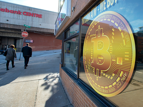 Sign showing bitcoin