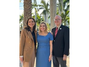 U.S. Congresswoman María Elvira Salazar, left, Canadian parliamentarian Stephanie Kusie, center, and Dr. Orlando Gutiérrez-Boranat of the Assembly of the Cuban Resistance, right, met in Miami to discuss the misdirection of Canadian public funds to branches of the Communist Regime in Cuba and possibilities for future collaboration to promote democracy and human rights.