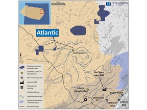 Overview of the eastern Athabasca Basin, highlighting Standard Uranium's Atlantic project.