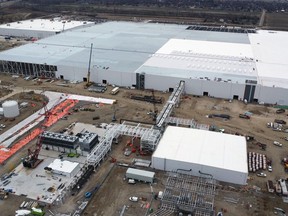 A portion of the giant NextStar Energy battery plant construction site in Windsor, Ont.